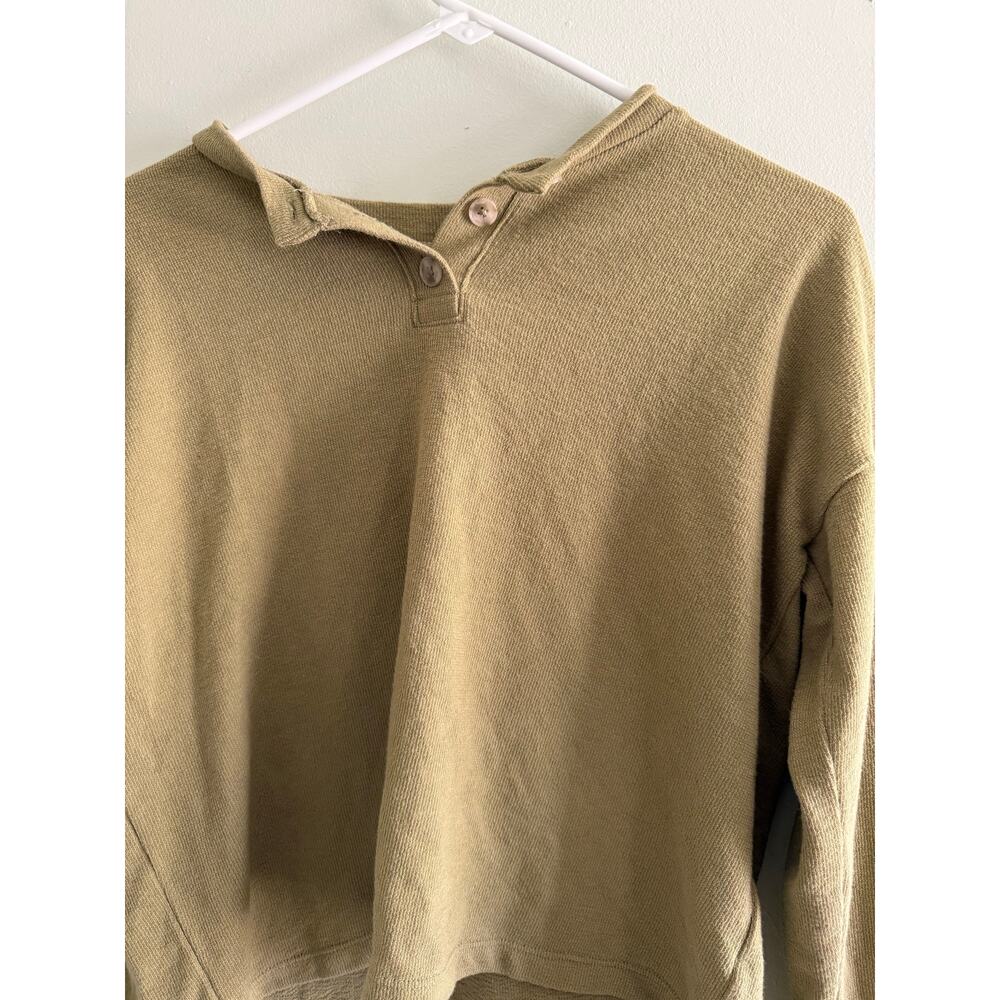 Madewell | Olive Green 1/2 Button Up Textured Long Sleeve Pullover Casual Preppy - Picture 3 of 11